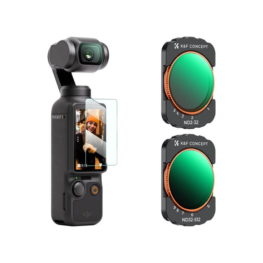 K&F Concept Variable Neutral Density Filter Kit for DJI OSMO POCKET 3 Camera with ND2-32, ND32-512 Lens Filters, and LCD Screen Protector