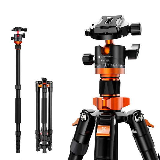 K&F Concept 360° Ball Head 5 / 4 / 3-Section Aluminum Tripod + Detachable Monopod with 12 / 10kg Maximum Load Capacity & 94" / 78" / 69" / 62" Height, 1/4" Threaded Mounts for DSLR Mirrorless Cameras
