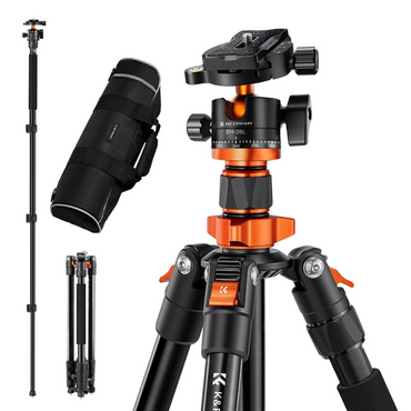 K&F Concept 360° Ball Head 5 / 4 / 3-Section Aluminum Tripod + Detachable Monopod with 12 / 10kg Maximum Load Capacity & 94" / 78" / 69" / 62" Height, 1/4" Threaded Mounts for DSLR Mirrorless Cameras