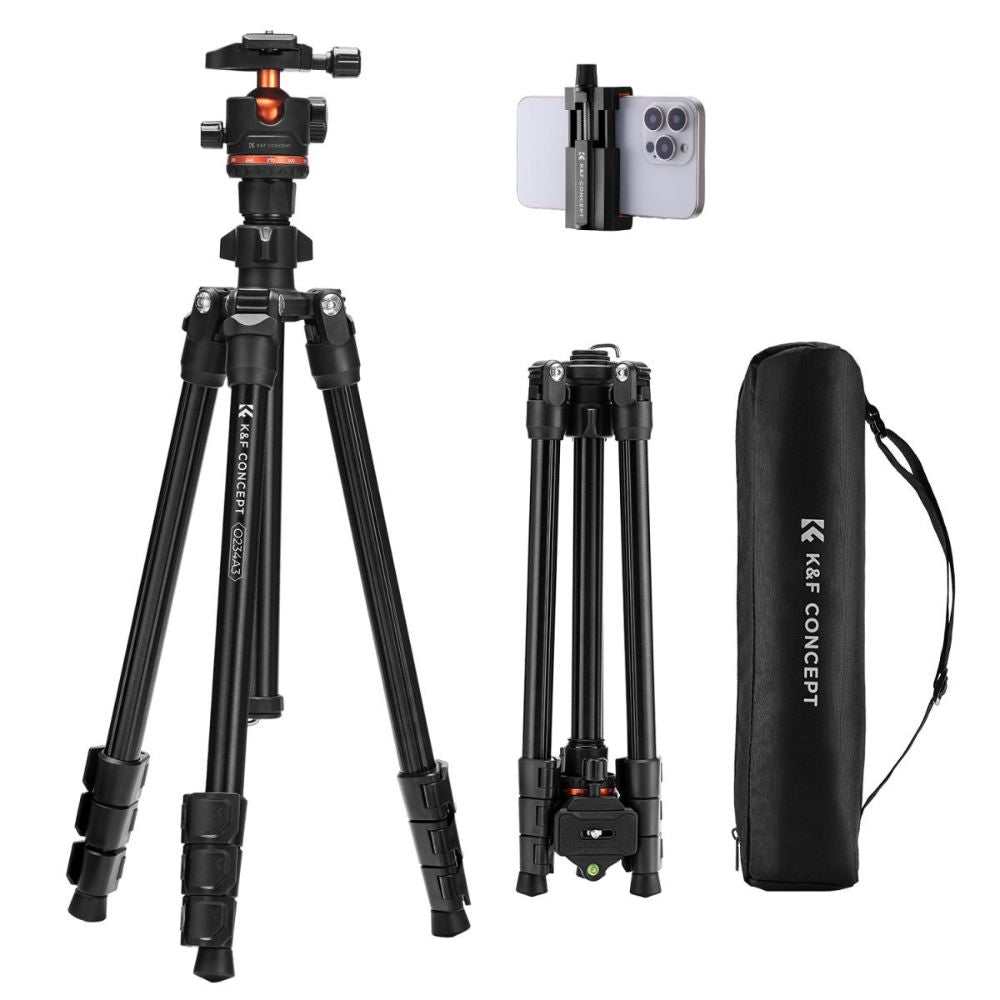 K&F Concept Aluminum Camera Tripod with Arca-Type Quick Release Ball Head & Smartphone Holder - 178cm Max Height, 8kg Load Capacity, 4-Section Legs with Flip Locks for DSLR, Mirrorless & Smartphones