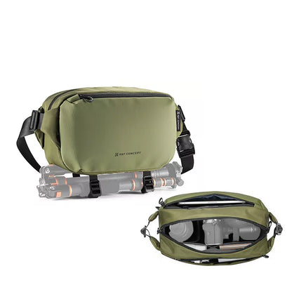 [CLEARANCE] K&F Concept Alpha 10L Camera Sling Bag with Tripod Holder & 3-Layer Compartments for Sony Fujifilm Canon Nikon Lumix Lumix Digital Camera, Lenses, Battery, Speedlite Flash and Photography Accessories (Green)