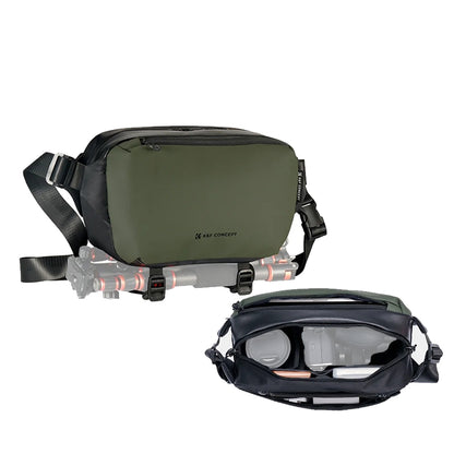 [CLEARANCE] K&F Concept Alpha 10L Camera Sling Bag with Tripod Holder & 3-Layer Compartments for Sony Fujifilm Canon Nikon Lumix Lumix Digital Camera, Lenses, Battery, Speedlite Flash and Photography Accessories (Green)