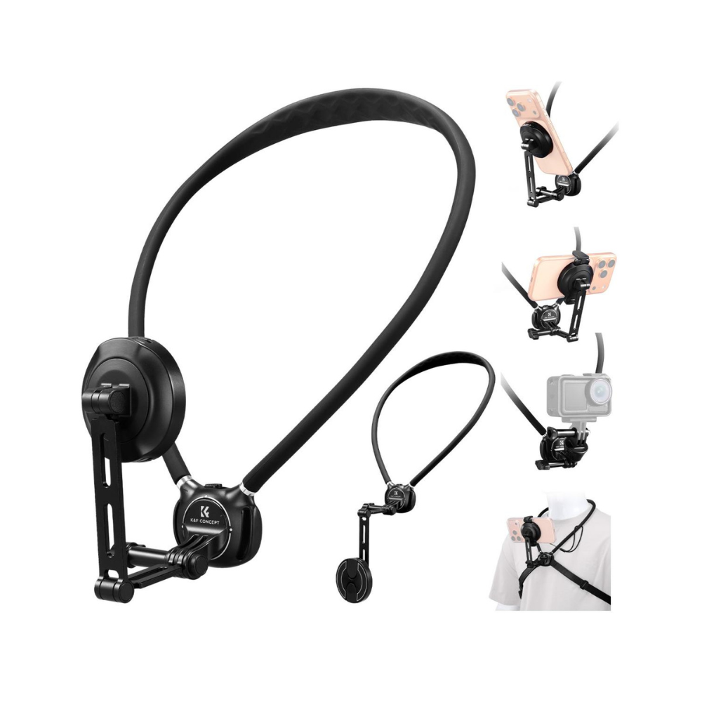 K&F Concept Neck Mount for Action Camera/Smartphone w/ Quick Release, Angle Control, 150cm Strap