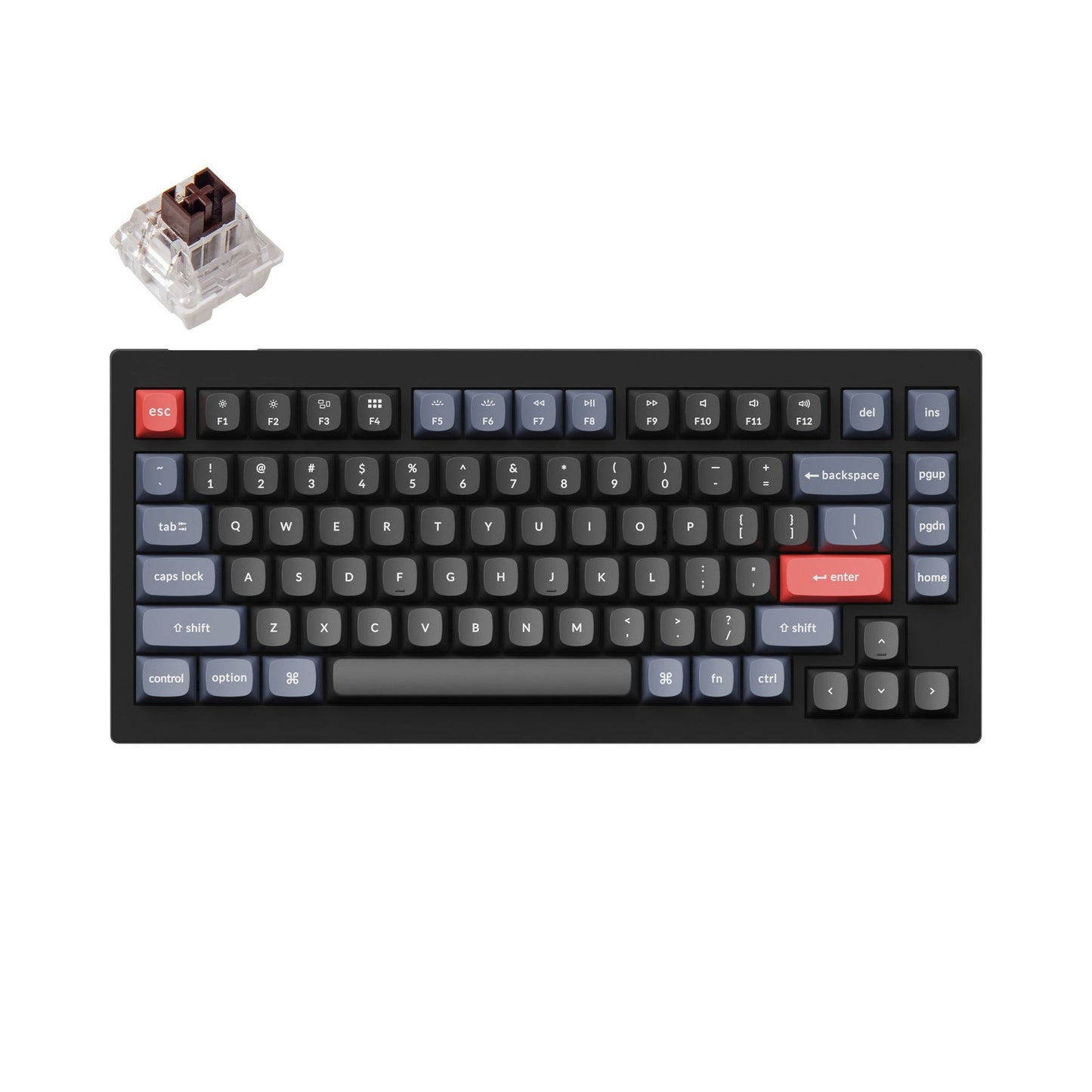 Keychron V1 QMK 84 Keys Compact Wired TKL Tenkeyless Mechanical Keyboard with Hot Swappable K Pro Switches, RGB Backlight, and Programmable Knob Non-Transparent (Carbon Black) (Brown Tactile) V1D3