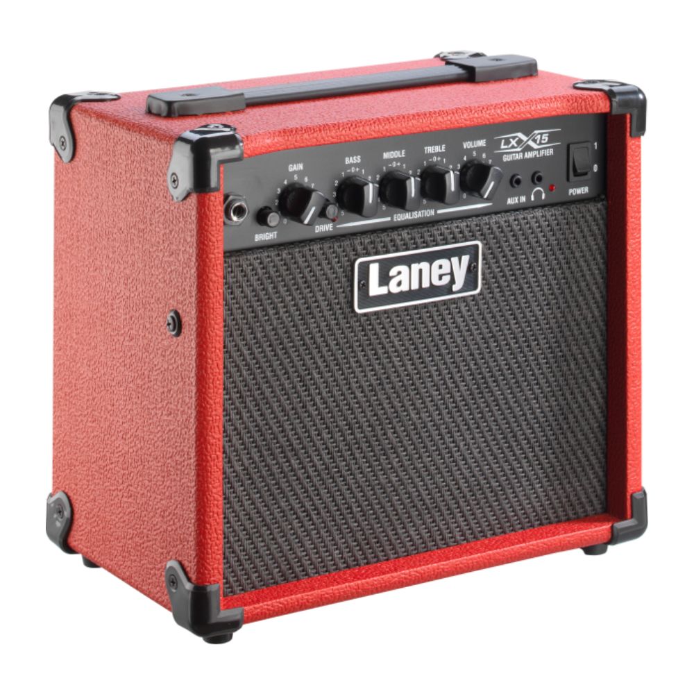 Laney LX15 15W RMS Compact Guitar Combo Amplifier with Twin 5" Speaker Woofers,  2 Band EQ, Monitor Headphone Socket and 3.5mm Mini Jack AUX Input for Practice and Live Performance - RED & BLACK