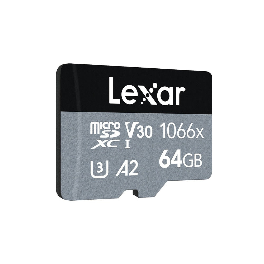 Lexar Silver Series Professional 64GB MicroSDXC Memory Card - 160MB/s Read & 70MB/s Write, 1066x UHS-I U3 V30 A2 Class 10, Supports Full HD, 3D, and 4K UHD Video for Camera, Drone, Camcorder, Phone & Tablet, etc. | LMS1066064G-BNANG