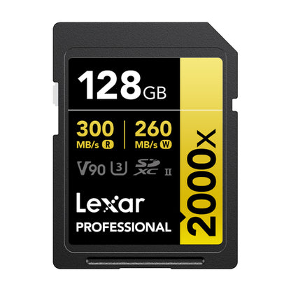 Lexar Professional 128GB 64GB 2000x SDHC / SDXC UHS-II Memory Card GOLD Series U3, V90, 8K Video Full HD and 3D with up to 300MB/s Read / 260MB/s Write, Class 10 for Cameras and Other Devices