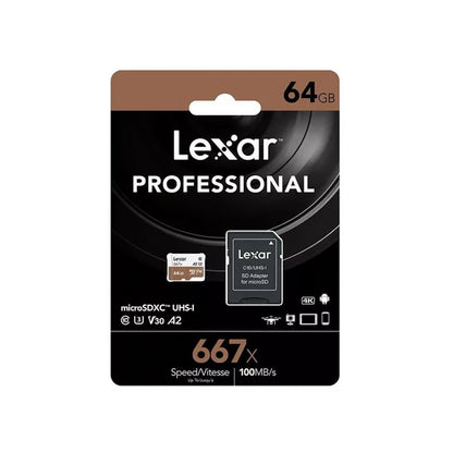 [CLEARANCE] Lexar Professional 667x Class 10 microSD Card with 100Mb/s and 90Mb/s Read and Write Speed (Adapter Included) (64GB) | LSDMI64GB667A