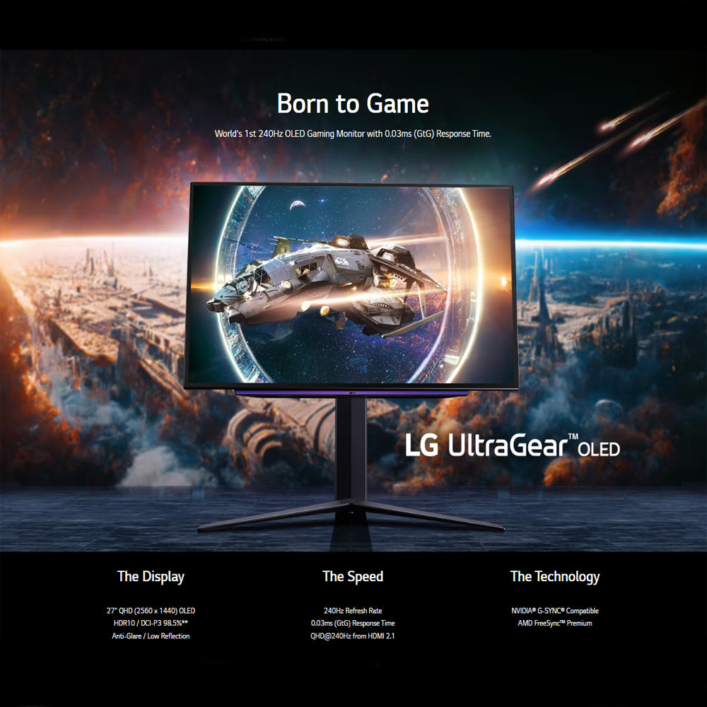 LG 27GR95QE-B 27" UltraGear OLED 240Hz 1440p QHD HDR Gaming Monitor with AMD FreeSync Premium, NVIDIA G-SYNC Compatible, Black Stabilizer and Dynamic Action Sync