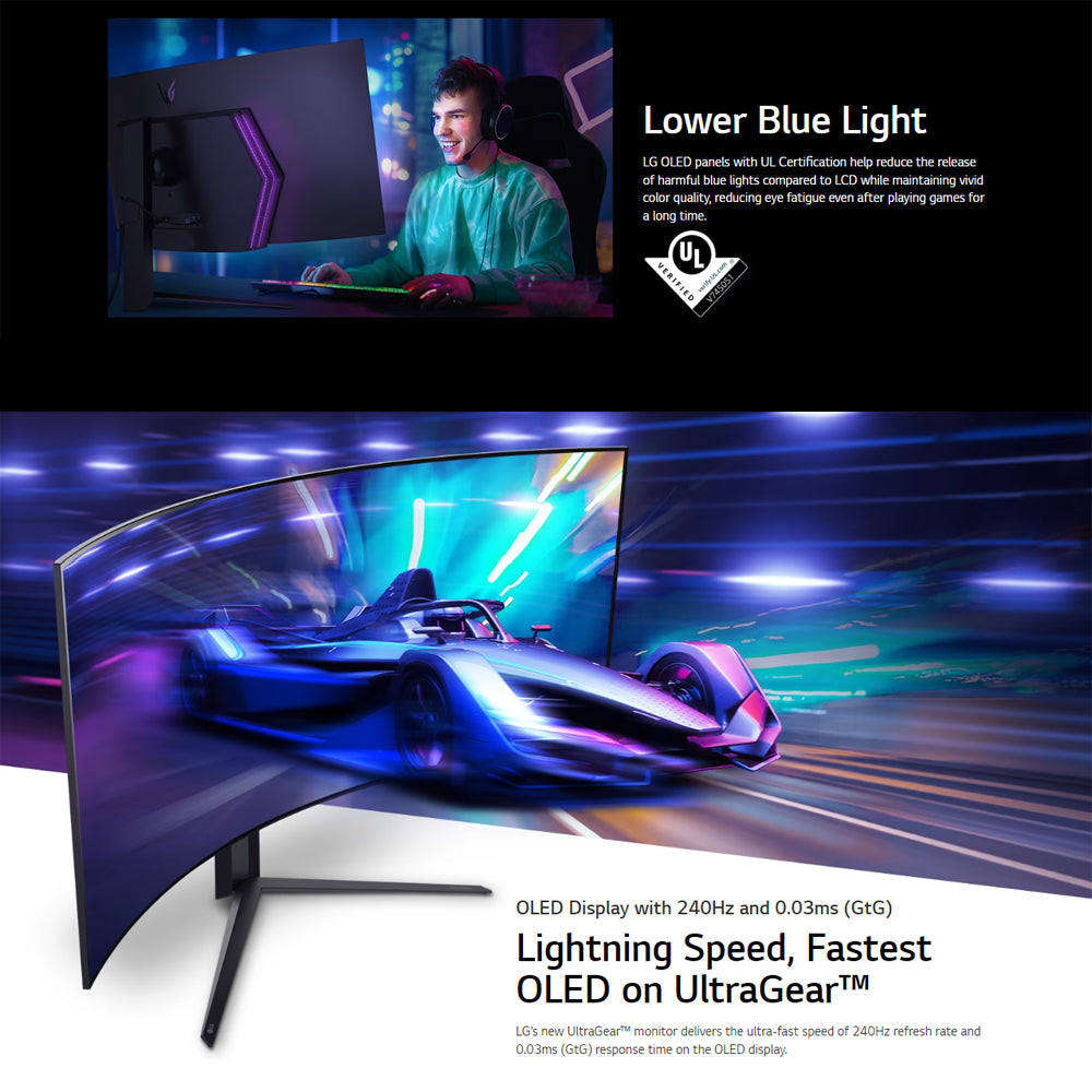 LG 45GR95QE-B 45" UltraGear OLED 240Hz 1440p WQHD HDR Curved Gaming Monitor with AMD FreeSync Premium, NVIDIA G-SYNC Compatible, Black Stabilizer and Dynamic Action Sync