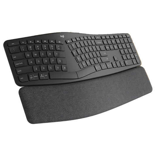 Logitech ERGO K860 Ergonomic Split Wireless Keyboard For Business with 3 Layered Wrist Resting Pad, Full Sized 109 Key Layout, and Logi Bolt and Bluetooth Connectivity for PC and Laptop Computers