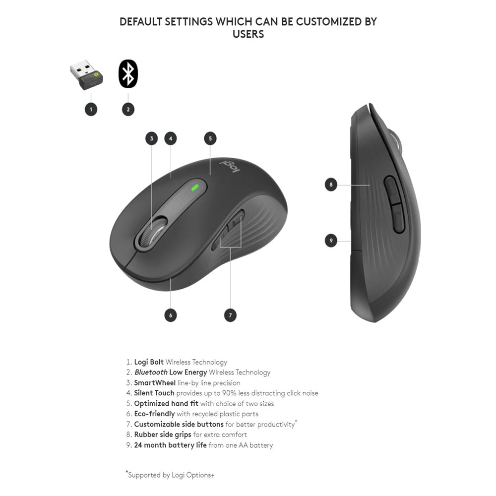 LOGITECH M650LS: Wireless Mouse, Logi Bolt - Bluetooth, M650 Large, black  at reichelt elektronik
