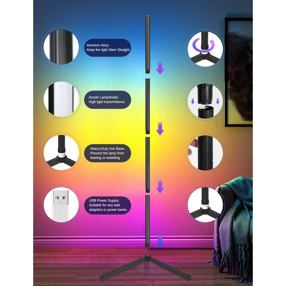 Luxceo F0102 RGB LED Corner Light Tube Stand Lamp with Remote and App Control - Photo & Video Studio Lighting