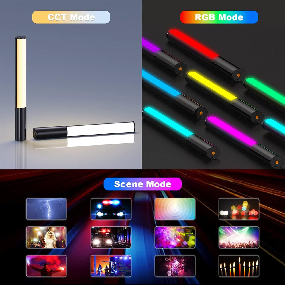 Luxceo P400 (40cm) RGB LED Tube Light 5W Full Color Fill Light with 2500K - 6500K Color Temperature, 3.7V 2500mAh Built-In Battery, USB Type C Charging for Photography, Videography, Film Making - Photo & Video Studio Lighting