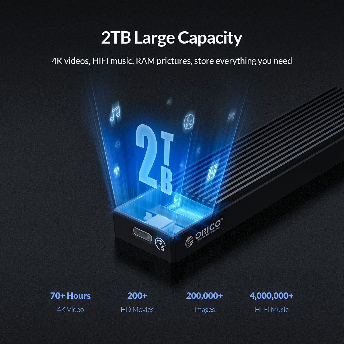 [CLEARANCE] ORICO M.2 NGFF USB 3.1 Gen1 Type-C SSD Solid State Drive Enclosure with 5Gbps Transfer Rate, Max 2TB Support Capacity for PC Computer Desktop Laptop | M2PF-C3 - Black
