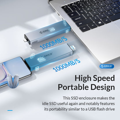 [CLEARANCE] ORICO M2PJL-C3 NVMe/SATA to USB 3.2 Gen.2 M.2 SSD Enclosure with Type C Input, 10Gbps Fast Transmission Rate, Tool-free Adapter, 4TB Supported Capacity for Windows 8/10, macOS, Linux, Solid State Drive