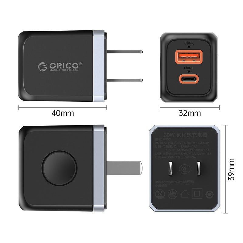 ORICO PD 30W Fast Charger Kit with Mini GaN Quick-Charging Wall Power Adapter, (1m) USB-C to (USB-C, Lightning) Fast Charging Cable, Nylon-Coted, 480Mbps Transfer Rate for Apple Devices, Smartphones, Tablet, macOS | M30C