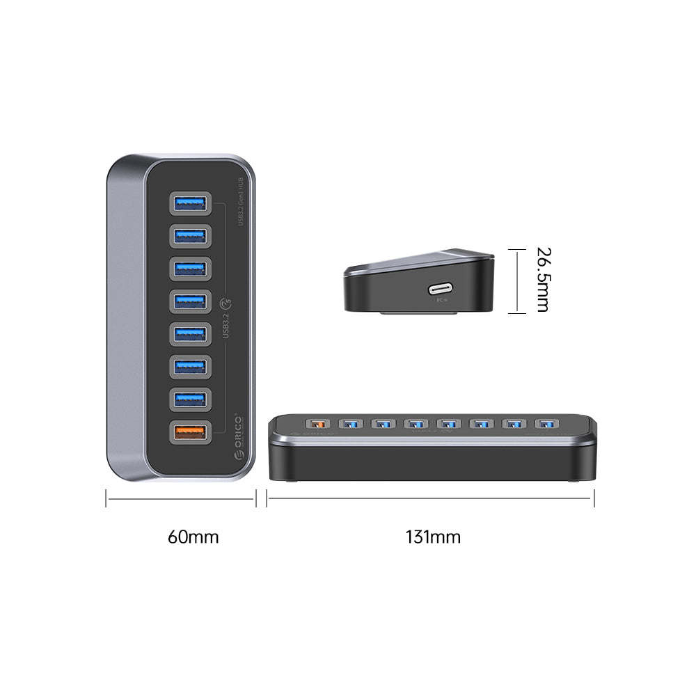 ORICO 7 Port USB Type-C Hub with PD 18W, USB 3.2 Gen1 Outputs and 5Gbps Transfer Rate for PC Computer Desktop Laptop | M3U3-7AQ