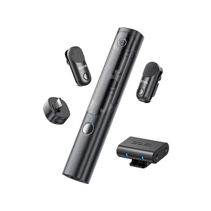 BOYA MAGIC Al-Powered Mini Wireless Lavalier Microphone 4-in-1 Forms w/ USB-C, Lightning, 3.5mm TRS Receivers, True AI Noise Cancellation, -40dB Reduction, 30Hrs Total Battery Life & 100M LOS Range for Interviews, Vlogging & Live Streaming