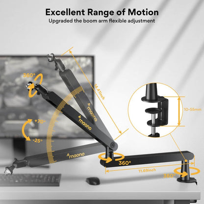 Maono BA92 Microphone Suspension Boom Arm Stand Aluminium Alloy 360 Degree Joint for Podcast, Vocal Studio Recording