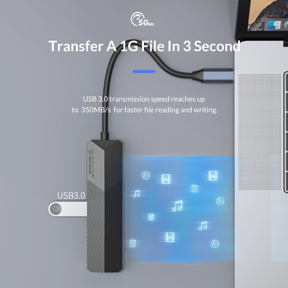 [CLEARANCE] ORICO 5-in-1 USB 3.0 Multifunctional Docking Station with 5Gbps Type C Input, 4K 30Hz UHD, 5Gbps USB-A 3.0, USB-A 2.0, SD & TF Card Slot for Windows 8/10, macOS, Linux | MDK-5P
