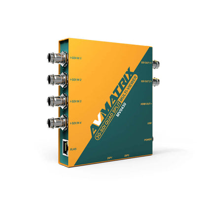 AVMatrix MV0430 4 Channel 3G-SDI Split Multiviewer with SDI & HDMI Output, 11 Output Formats Selectable Up to 1080p 60Hz, 16 Preset Layouts, Easy Control over DIP Switches, LAN & USB Port, PC Software and USB Keyboard Control Methods