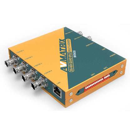 AVMatrix MV0430 4 Channel 3G-SDI Split Multiviewer with SDI & HDMI Output, 11 Output Formats Selectable Up to 1080p 60Hz, 16 Preset Layouts, Easy Control over DIP Switches, LAN & USB Port, PC Software and USB Keyboard Control Methods