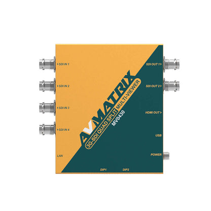 AVMatrix MV0430 4 Channel 3G-SDI Split Multiviewer with SDI & HDMI Output, 11 Output Formats Selectable Up to 1080p 60Hz, 16 Preset Layouts, Easy Control over DIP Switches, LAN & USB Port, PC Software and USB Keyboard Control Methods
