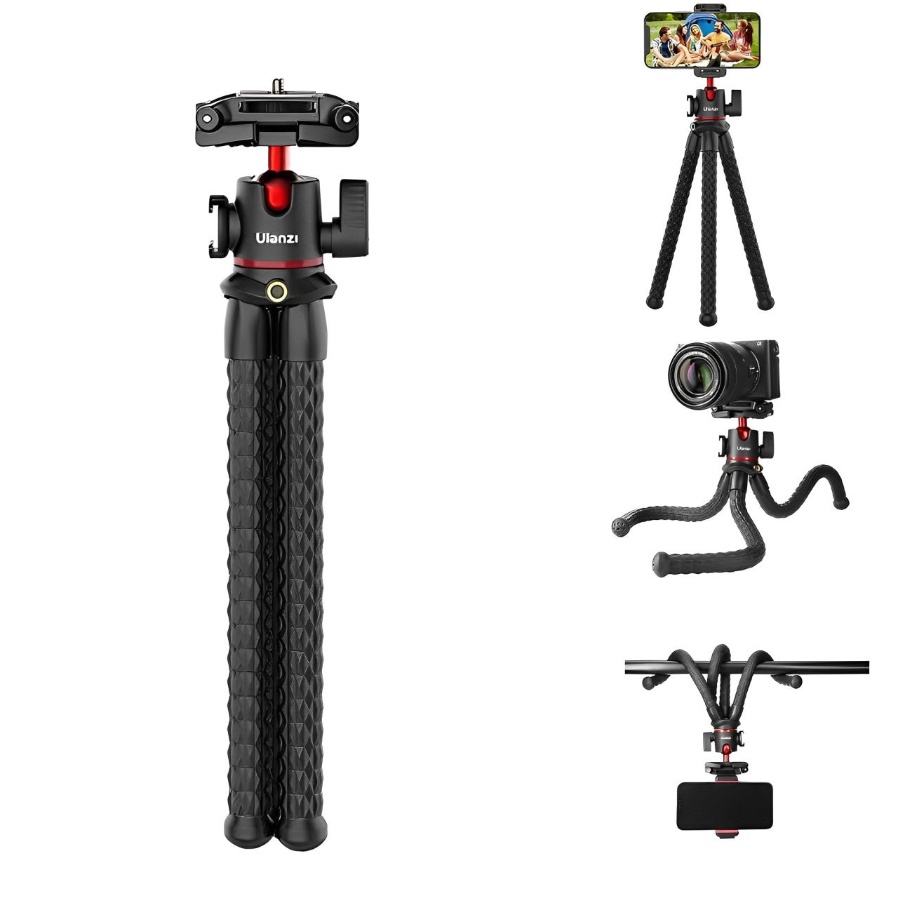 Ulanzi MT-33 Flexible Octopus Tripod with Double Cold Shoe Ball Head C-Clamp with Max 2kg / 11.8" Weight and Height, ABS + TPR Rubber Legs and 2.36" to 3.33" Smartphone Size Compatibility for Vlog Vlogging, Interviews, Content Creation