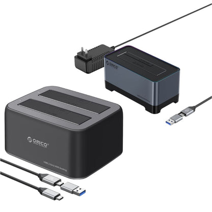 ORICO 2.5-3.5" SATA SSD/HDD to USB 3.2 Gen 2 Type-C RGB Hard Drive Docking Station with 10Gbps Transmission Rate, 18TB Supported Storage Per Bay, 2-in-1 Data Cable for Computer Desktops & Laptops (Windows, MacOS & Linux)