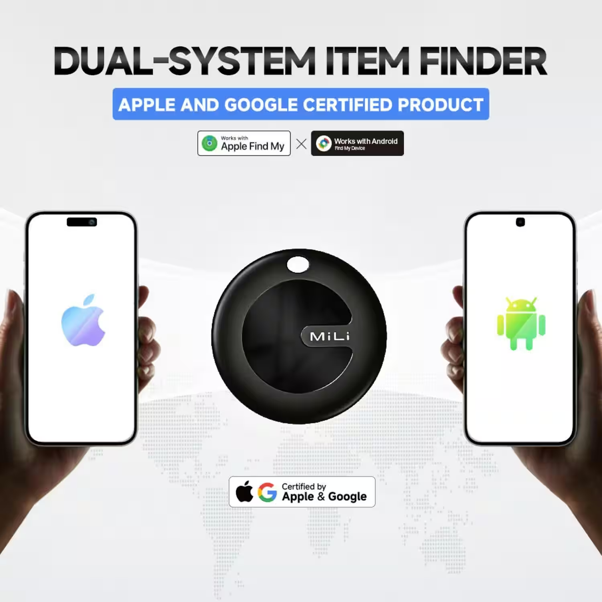 MiLi MiTag Duo Item Finder with Leather Case - iOS Apple Find My & Android Google Find Hub Compatible