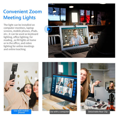 [CLEARANCE] Neewer NL-60AI LED Video Conference Light kit with Front & Back Phone Clip, Detachable Clamp Built-In 2000mAh, 60 LED Warm, Warm Yellow & Bi-Color Modes for Laptop, Phone, Monitor