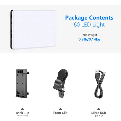 [CLEARANCE] Neewer NL-60AI LED Video Conference Light kit with Front & Back Phone Clip, Detachable Clamp Built-In 2000mAh, 60 LED Warm, Warm Yellow & Bi-Color Modes for Laptop, Phone, Monitor