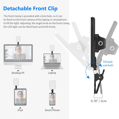 [CLEARANCE] Neewer NL-60AI LED Video Conference Light kit with Front & Back Phone Clip, Detachable Clamp Built-In 2000mAh, 60 LED Warm, Warm Yellow & Bi-Color Modes for Laptop, Phone, Monitor