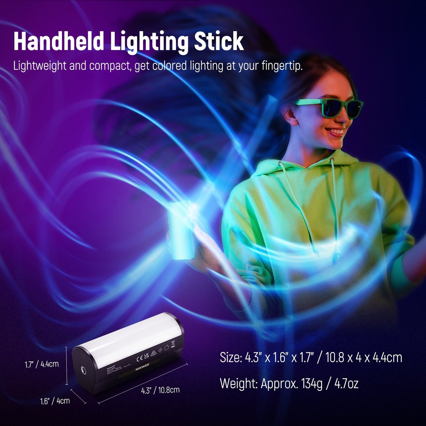 [CLEARANCE] Neewer TL96RGB Stick Light Magnetic Handheld Wand with 2500-8500K, 360 Full RGB mini LED Video Light, 2500 mAh Rechargeable Battery
