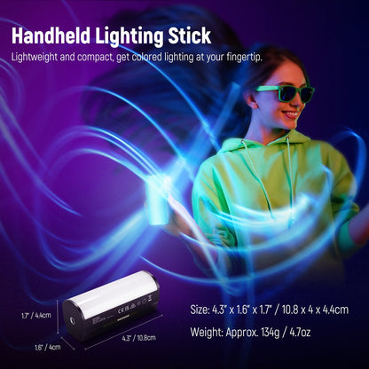 [CLEARANCE] Neewer TL96RGB Stick Light Magnetic Handheld Wand with 2500-8500K, 360 Full RGB mini LED Video Light, 2500 mAh Rechargeable Battery