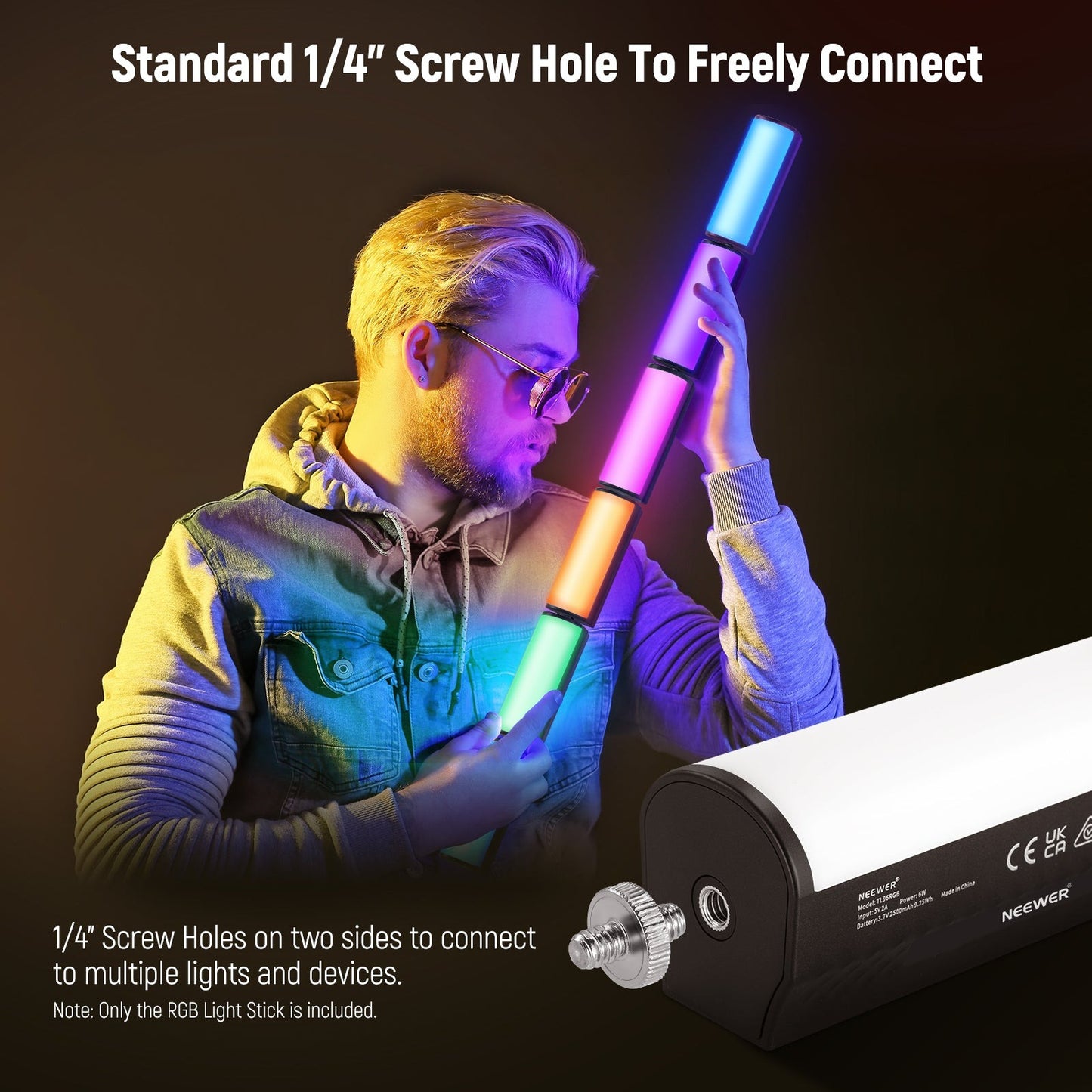 [CLEARANCE] Neewer TL96RGB Stick Light Magnetic Handheld Wand with 2500-8500K, 360 Full RGB mini LED Video Light, 2500 mAh Rechargeable Battery