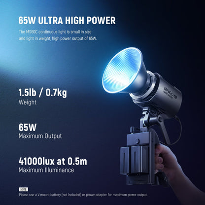 [CLEARANCE] Neewer MS150 Bi-Color 130W / MS60 65W 2700K-6500K / RGBWW 3200K-5600K COB Portable Mini Compact LED Video Light with Color Temperature, Continuous Light Spotlight, 2.4G Apps Control, 12 Scene Effects