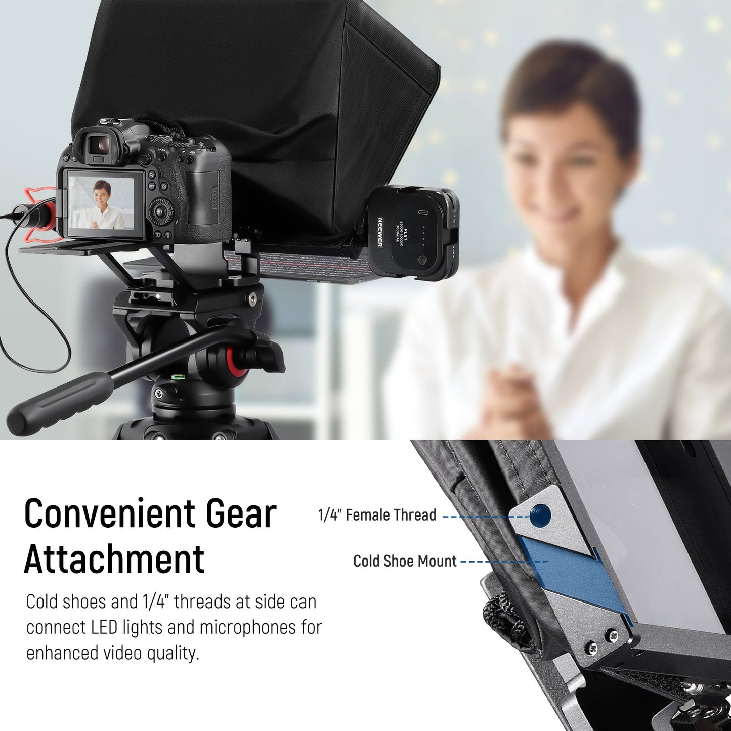 Neewer X14 Pro 14" Multifunctional Teleprompter 1/4" - 3/8" Tripod Mounting threads with Up to 8.7" Wide table Holder, RT111 Remote for Camera, Smartphone, Tablet