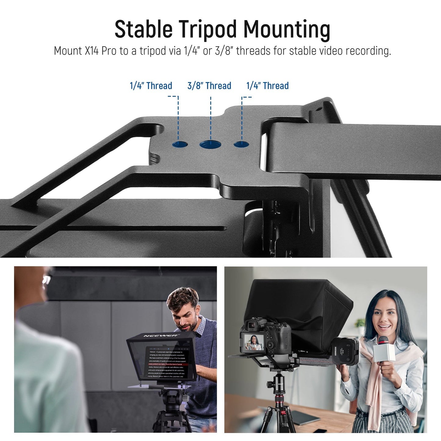 Neewer X14 Pro 14" Multifunctional Teleprompter 1/4" - 3/8" Tripod Mounting threads with Up to 8.7" Wide table Holder, RT111 Remote for Camera, Smartphone, Tablet