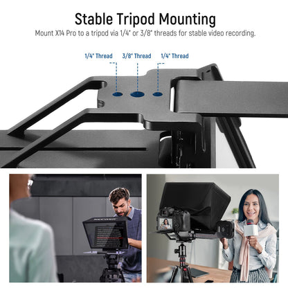 Neewer X14 Pro 14" Multifunctional Teleprompter 1/4" - 3/8" Tripod Mounting threads with Up to 8.7" Wide table Holder, RT111 Remote for Camera, Smartphone, Tablet
