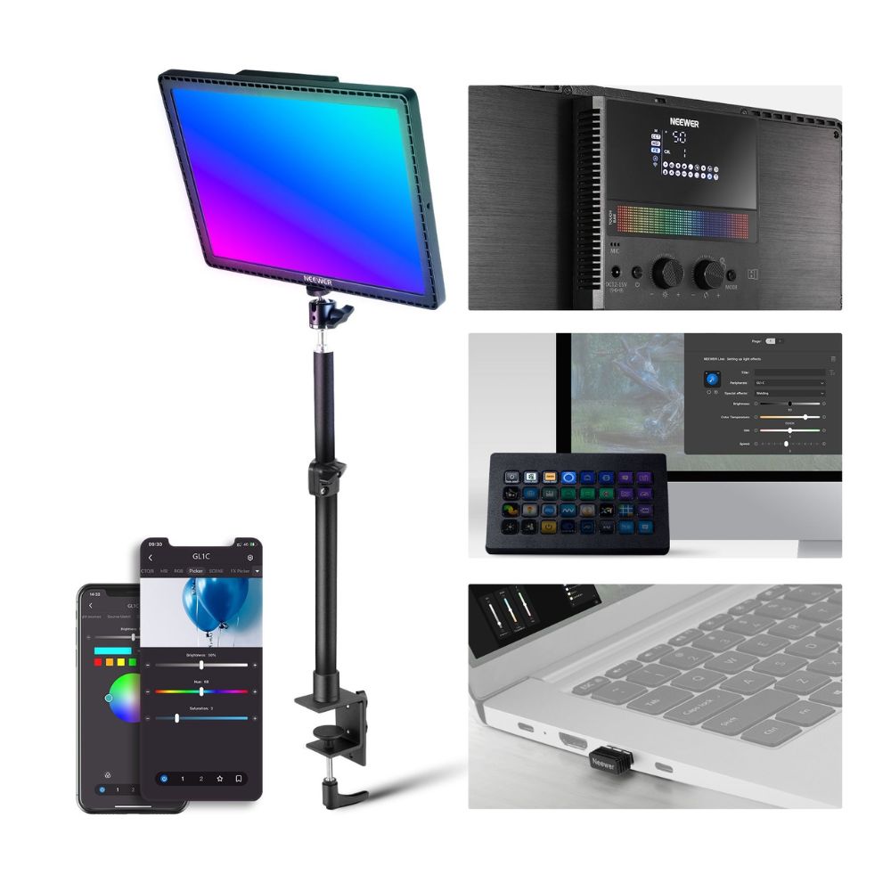 Neewer GL1 2800LM / GL1 C RGB 2900K-7000K Pro 15.5" Key Streaming LED Panel Light,  with Desk Clamp Compatible and Elgato Stream Deck, 2.4G PC/Mac iOS/Android APP Control, 18 Scenes for Gaming, Live Broadcast