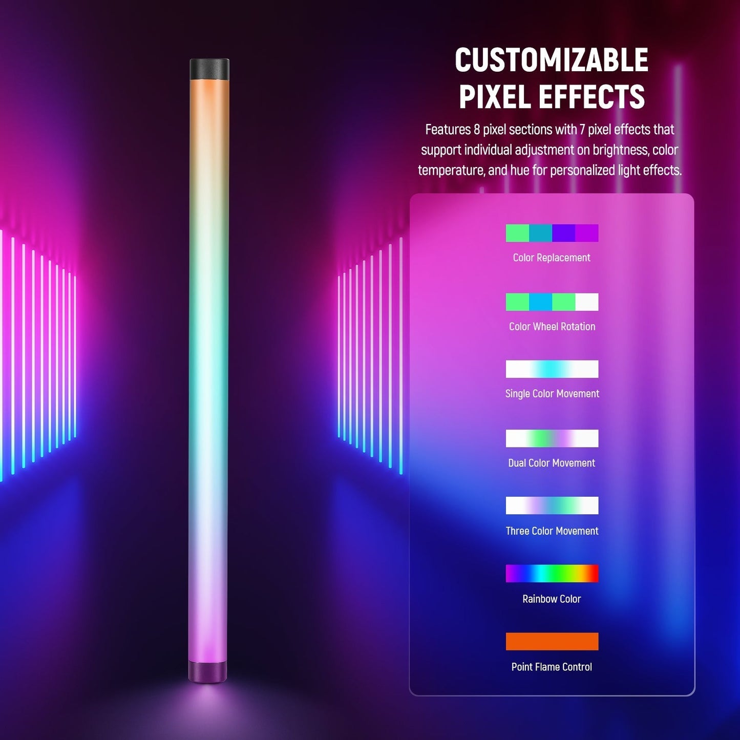 [CLEARANCE] Neewer TL60 20W RGBCW Multifunctional Flowing Light Stick Tube with 2500K-10000K, 7 Pixel and 18 Special Effects, Rechargeable Battery 3000mAh