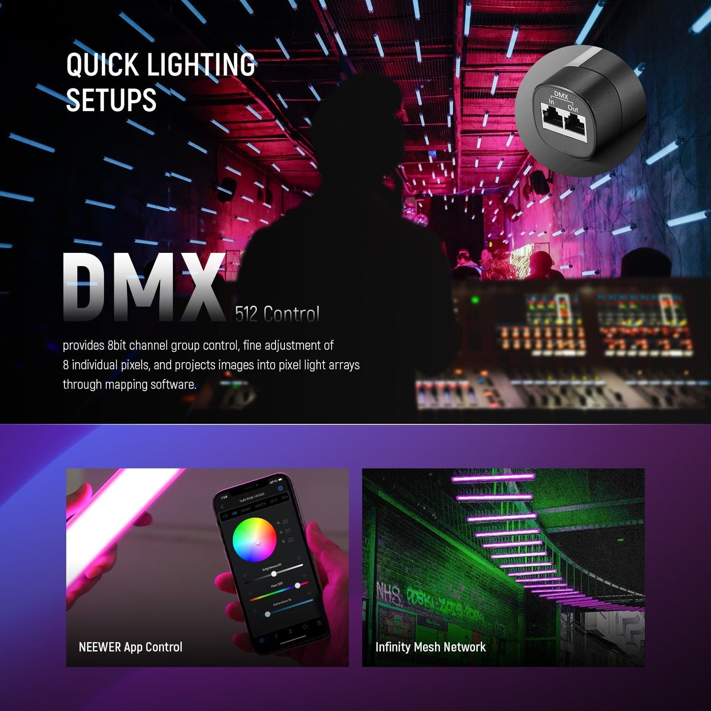 [CLEARANCE] Neewer TL60 20W RGBCW Multifunctional Flowing Light Stick Tube with 2500K-10000K, 7 Pixel and 18 Special Effects, Rechargeable Battery 3000mAh