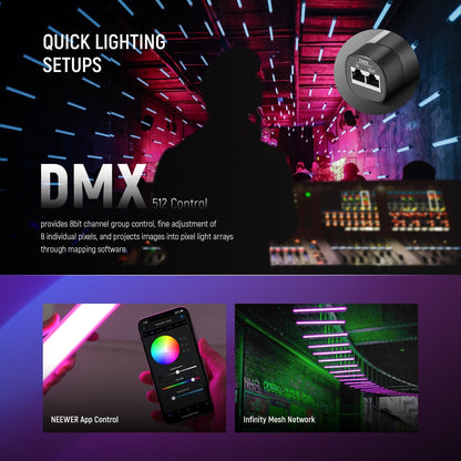 [CLEARANCE] Neewer TL60 20W RGBCW Multifunctional Flowing Light Stick Tube with 2500K-10000K, 7 Pixel and 18 Special Effects, Rechargeable Battery 3000mAh