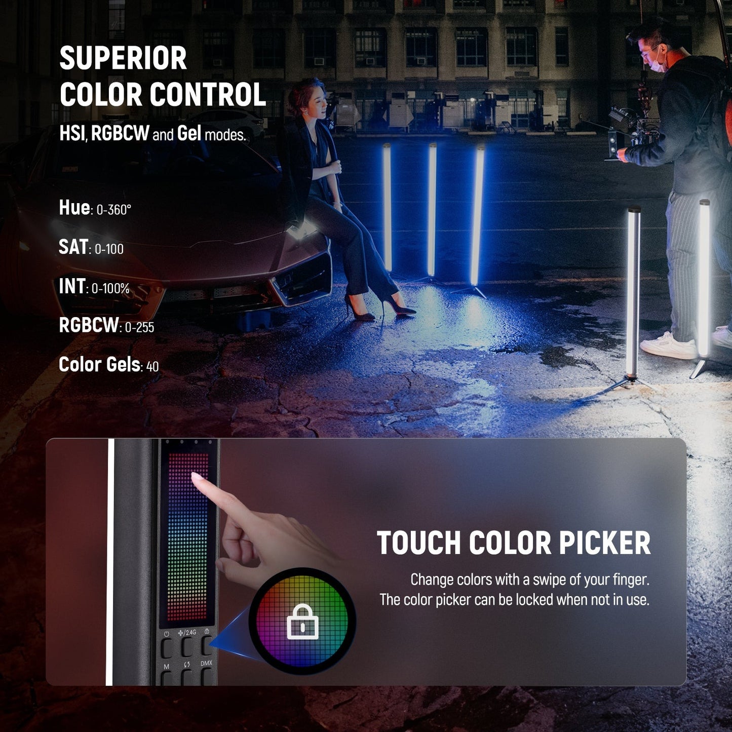 [CLEARANCE] Neewer TL60 20W RGBCW Multifunctional Flowing Light Stick Tube with 2500K-10000K, 7 Pixel and 18 Special Effects, Rechargeable Battery 3000mAh