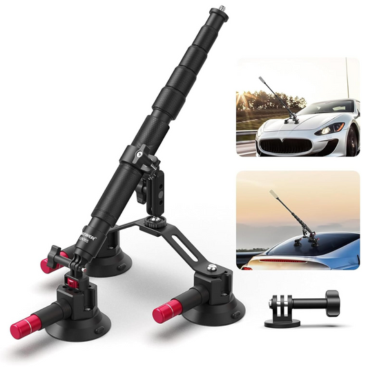 Neewer CA065 Action Camera / Smartphone Triple Powerful Triangular Structure Suction Cup Car Mount Kit Set with 360° Dual Ball Head, 4 Section Telescopic Extension Pole for Videography & Content Creation | 10103631
