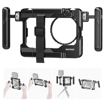 Neewer PA017 Handheld Universal Smartphone Clamp Mount Cage Rig with 67mm Detachable Filter Adapter Ring, 360° Dual Side Handles, Aluminum Alloy, Multiple 1/4" Threads for Photography, Videography & Content Creation | 10103956