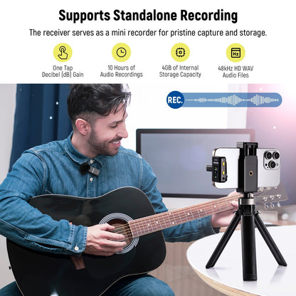 Neewer CM28 2-Pcs 20KHz Wireless 500mA Lavalier Lapel Microphone with 4GB Audio Storage and 1 Click Noise Cancelling, 656ft Transmission, Charging Case, LCD Screen for Camera, Smartphone