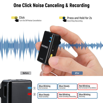 Neewer CM28 2-Pcs 20KHz Wireless 500mA Lavalier Lapel Microphone with 4GB Audio Storage and 1 Click Noise Cancelling, 656ft Transmission, Charging Case, LCD Screen for Camera, Smartphone